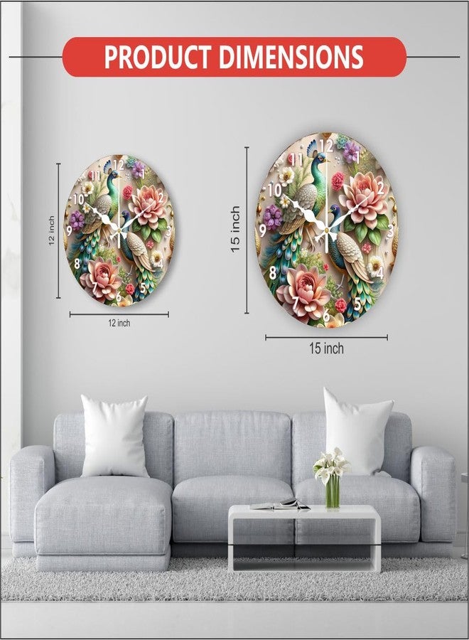 Ingo creation Peacock Design Acrylic Printed Wall Clock for Home Living Room Hall Office Stylish (Multicolor || 12x12 Inch) Analog - Image 4